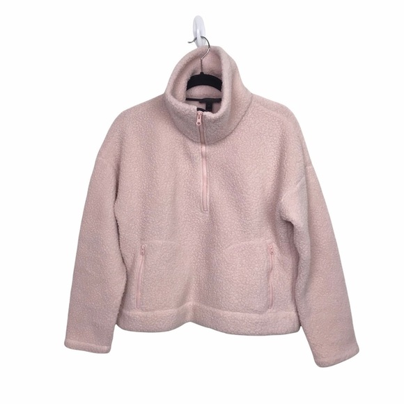 J Crew Pink Crop Half Zip Polartec Fleece Pullover Sweater - Picture 3 of 9
